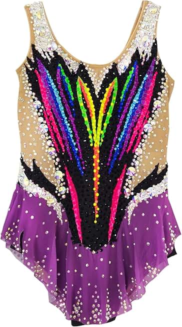 Girl's Purple Sleeveless Artistic Gymnastics Costume Rhythmic Gymnastics Uniform for Performance and Practice