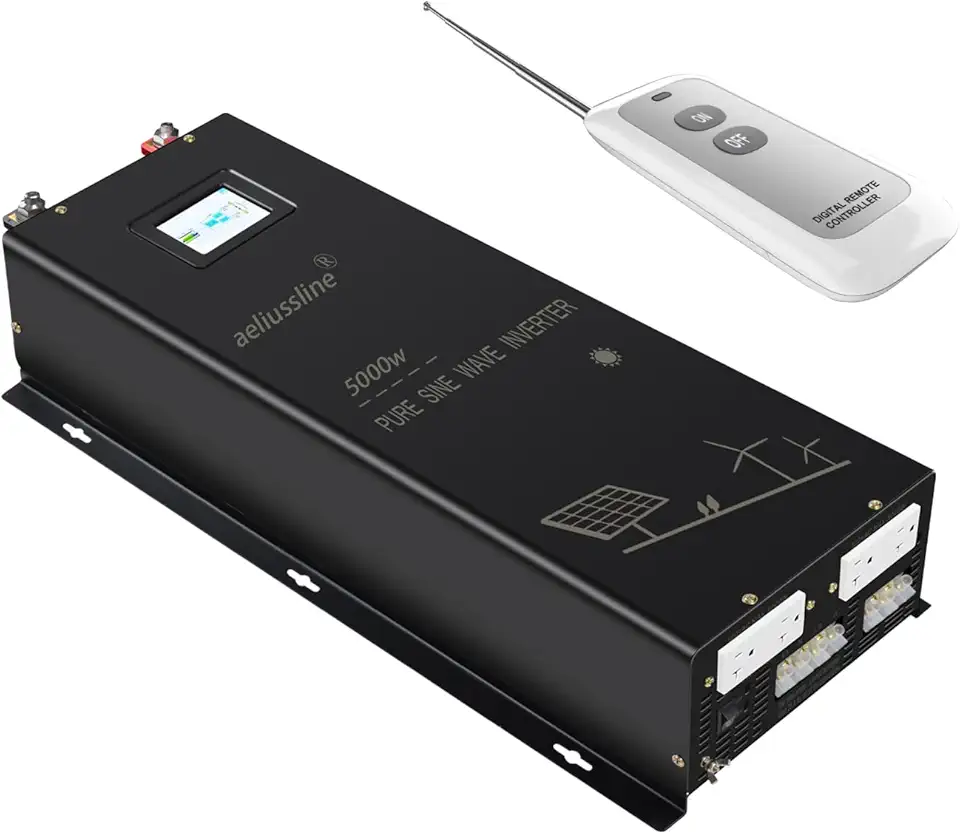 5000W 24v Pure Sine Wave Split Phase Inverter - 24v to 120v / 240v, 5 AC Outlets - Reliable Power for Home & RV Use, High Efficiency up to 91.6%,Wireless Remote.