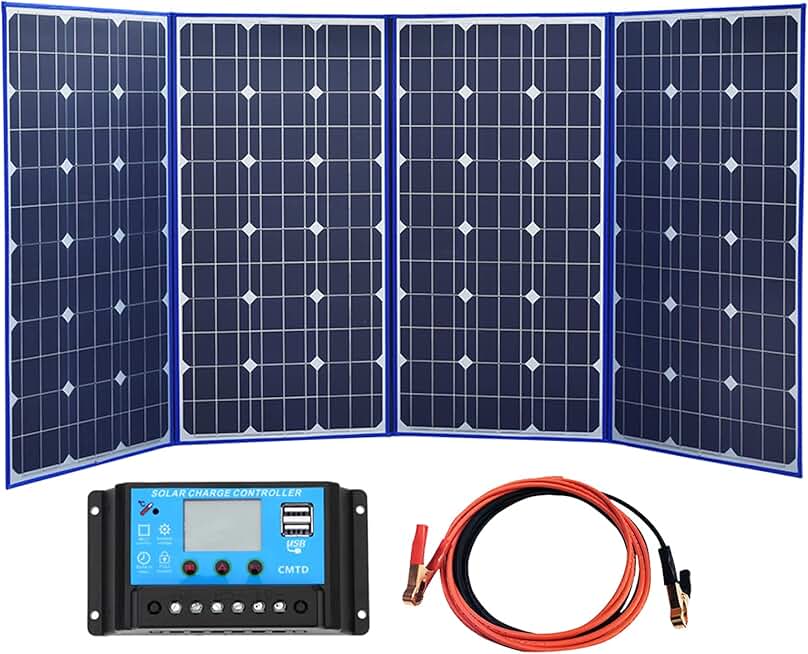 AIZYR Portable 18V 350W Solar Panel Foldable Solar Panel Generator with 12V Charge Controller for Battery Camping Travel RV Outdoor