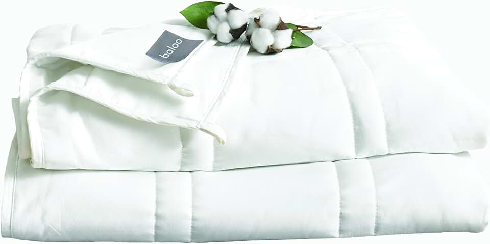 Baloo 15lb 100% Cotton Weighted Blanket for Cool & Breathable Sleep - Heavy Quilted Comforter - Cooling Weighted Blanket in Pebble White, 90x90 inches