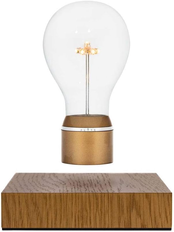 FLYTE Royal Levitating Magnetic LED Light Bulb with Oak Wood Base, Floating Magic Desk Lamp, Energy Efficient Edison for Office, Bedroom, or Desktop Lighting