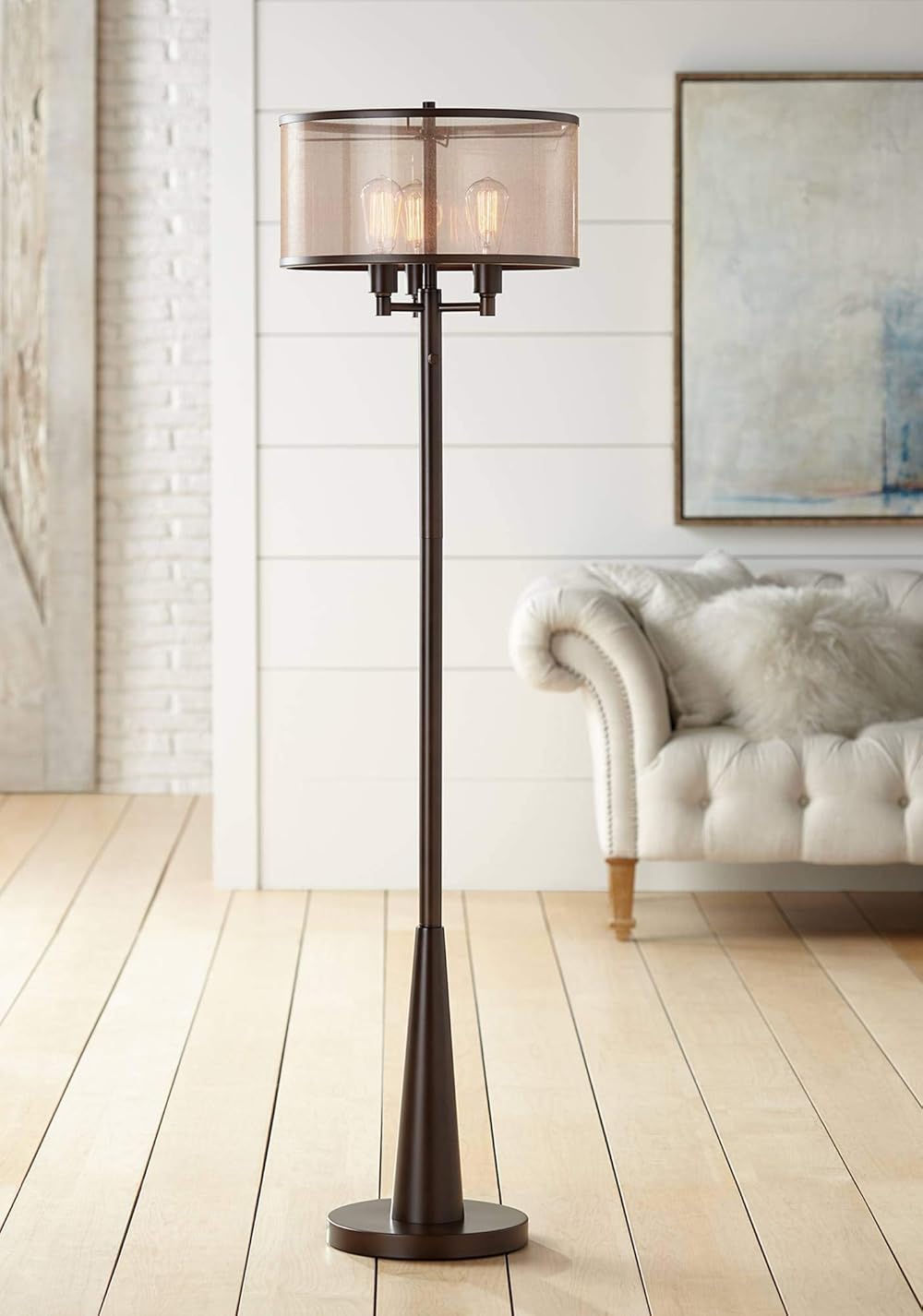 Franklin Iron Works Durango Rustic Farmhouse Vintage Standing Floor Lamp 3-Light 62