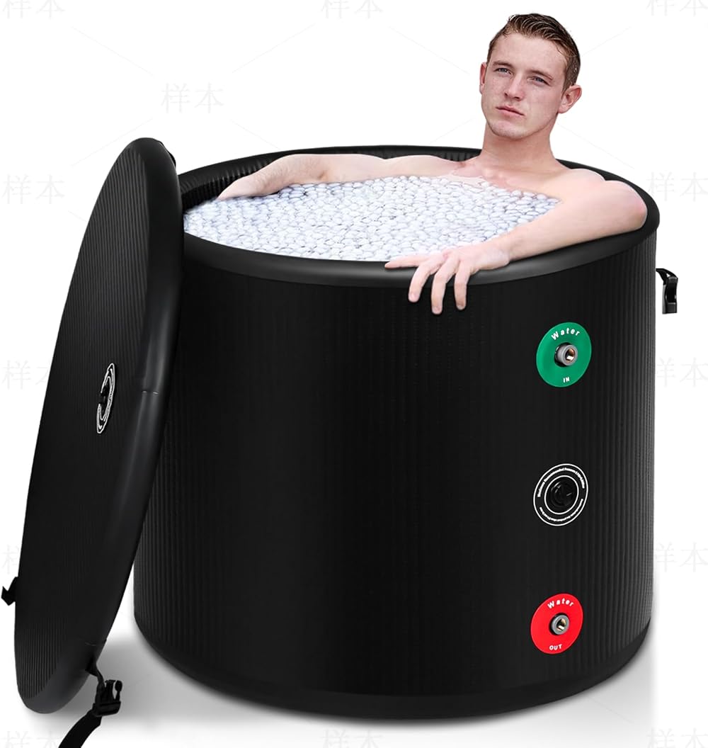 Dynamic Fully Inflatable Cold Plunge Ice Bath tub for Athletes- 120 Gallon Multi-Layered Drop-Stitch Material - Water Chiller Compatible - XL Single-Person Cold Therapy Recovery Pod