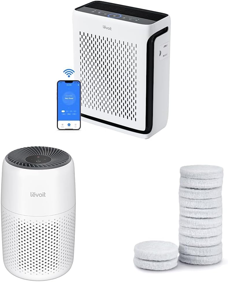 LEVOIT Air Purifiers & Air Purifiers for Bedroom Home, HEPA Filter Cleaner with Fragrance Sponge, White & Air Purifier Core Mini/LV-H128 Aroma Pads 12pack Essential Oil Replacement