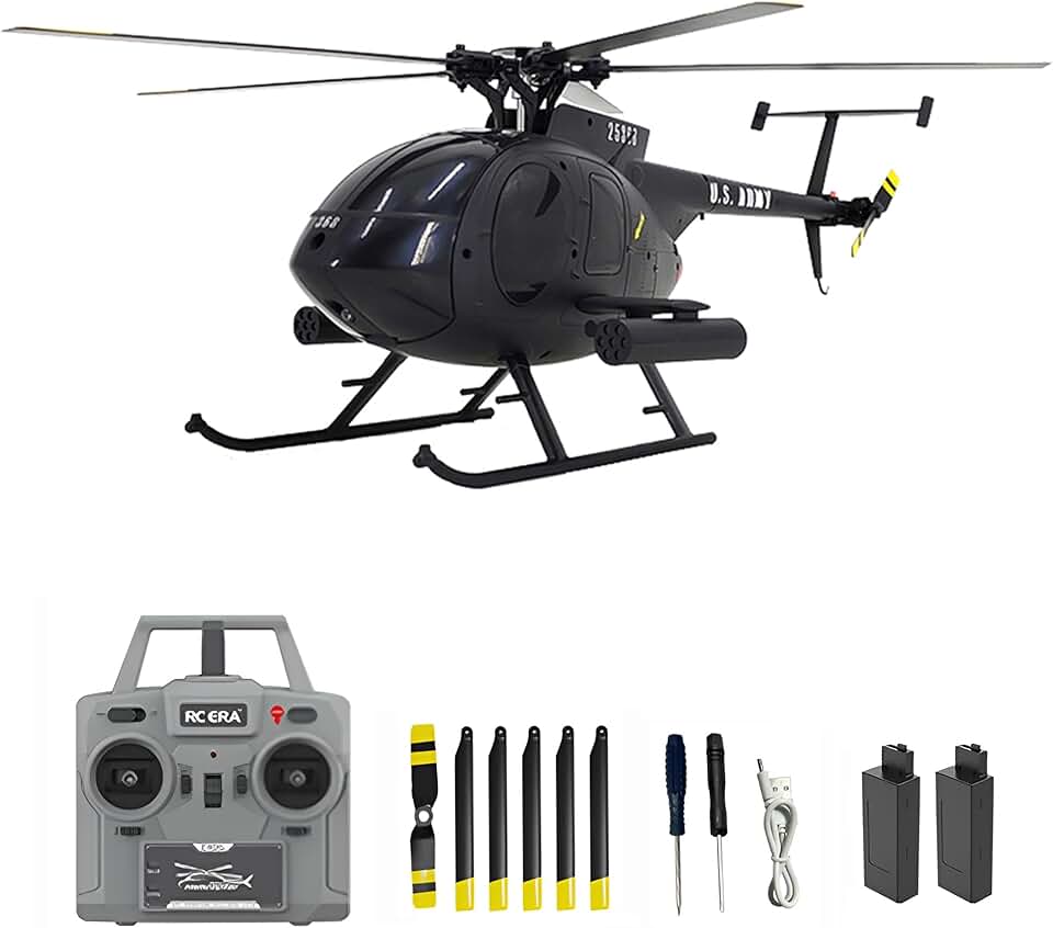 Remote Control Helicopter, C189 MD500 RC Helicopter Model, 1/28 Scale 4CH Single-Rotor Helicopter with 6-Axis Gyro and Brushless Motor, 2.4GHz RC Aircraft for Adults, 2 Batteries (Black)