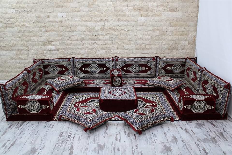 U Shaped Floor Seating Sofa, Arabic Living Room Furniture, Arabic Majlis Sofa, Oriental Floor Seating Sofa, Terrace Pallet Sofa (Premium Foam Filled)