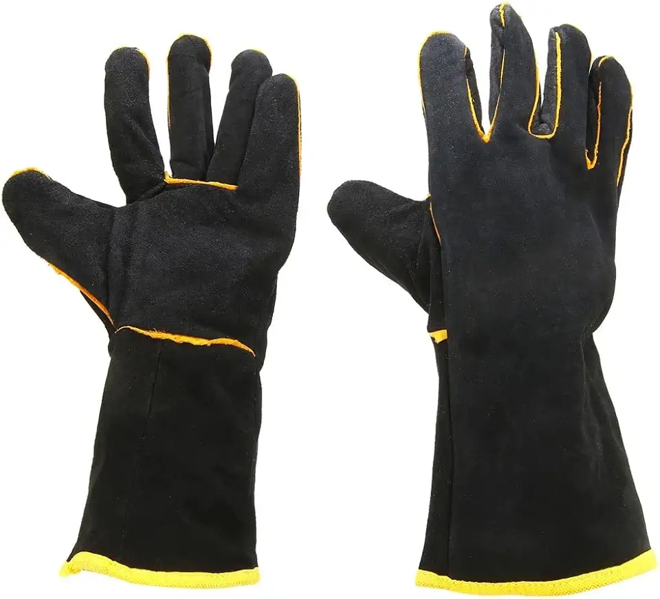 Heavy Duty Welding Protective Gloves 1 Pair Welders Leather Cowhide Gloves Black Welding Soldering Gloves Gauntlets