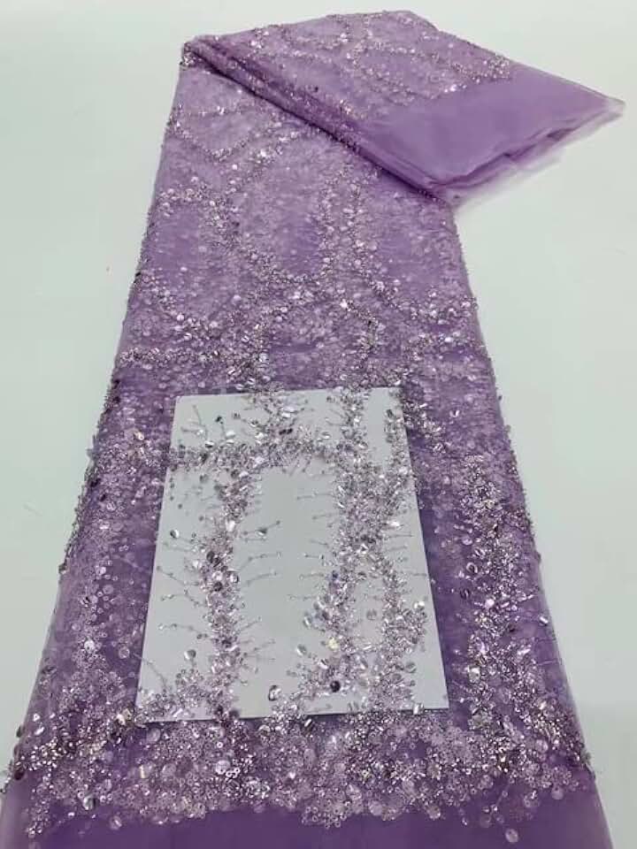 MARHAFABRIC 5 Yards French Fashion Gray Handmade Luxury Sequin Fabric African Sequins Tulle Fabric Nigeria for Wedding Party Dress Lace Fabric for Bridal Wedding Prom Evening Dress