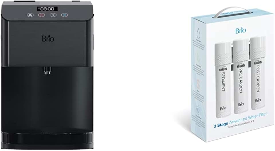 CLCTPOU720UVF3B Brio Moderna Self-Cleaning Bottleless Countertop Water Cooler Dispenser -with 3-Stage Water Filter and Installation Kit, Tri Temp Dispense