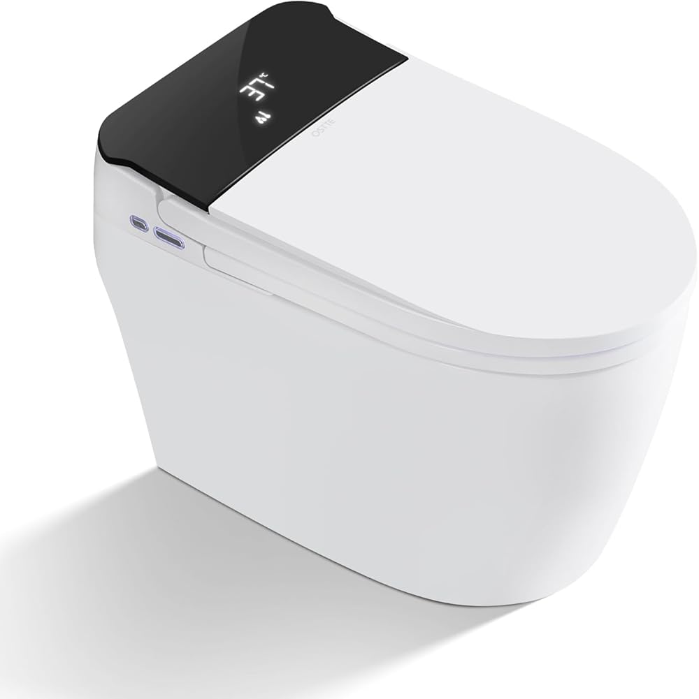 Smart Toilet with Bidet Built in, Modern Toilet Bidet Combo with Auto Flush, Dryer, Warm Water, Elongated Heated Bidet Seat, Foot Sensor, Blackout Flush, Remote Control, Digital Display for Bathroom