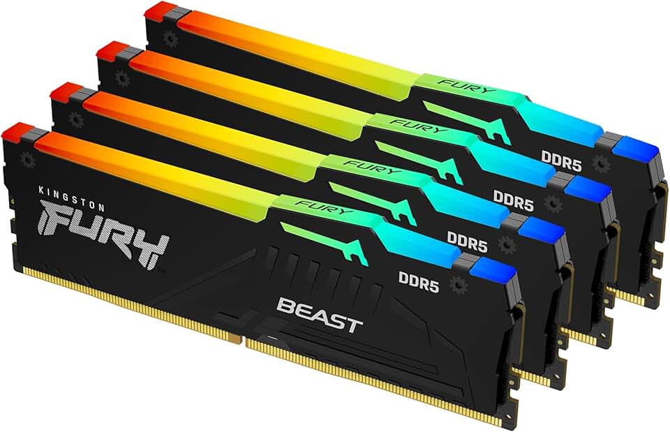 Kingston FURY Beast RGB Black 64GB (4x16GB) 6000MT/s CL40 DDR5 XMP DIMM | Overclocking | Plug N Play | Intel XMP 3.0 | Kit of 4 | KF560C40BBAK4-64