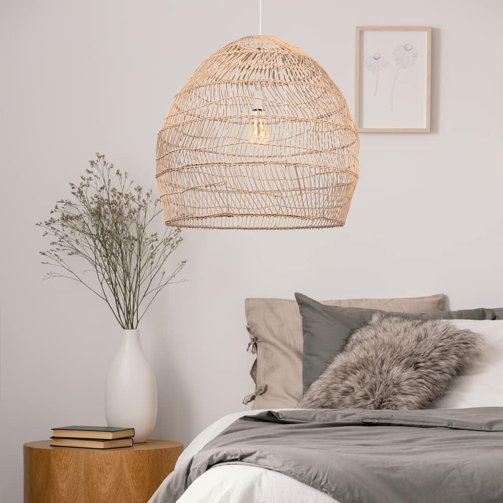 Rattan Woven Pendant Hanging Lighting,Vintage Ceiling Light Bamboo Chandelier for Cafe Restaurant
