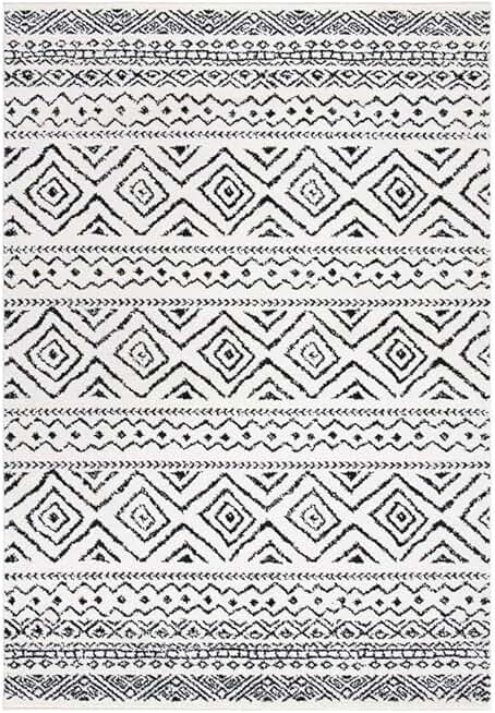 SAFAVIEH Tulum Collection Area Rug - 8' x 10', Ivory & Black, Moroccan Boho Distressed Design, Non-Shedding & Easy Care, Ideal for High Traffic Areas in Living Room, Bedroom (TUL267D)