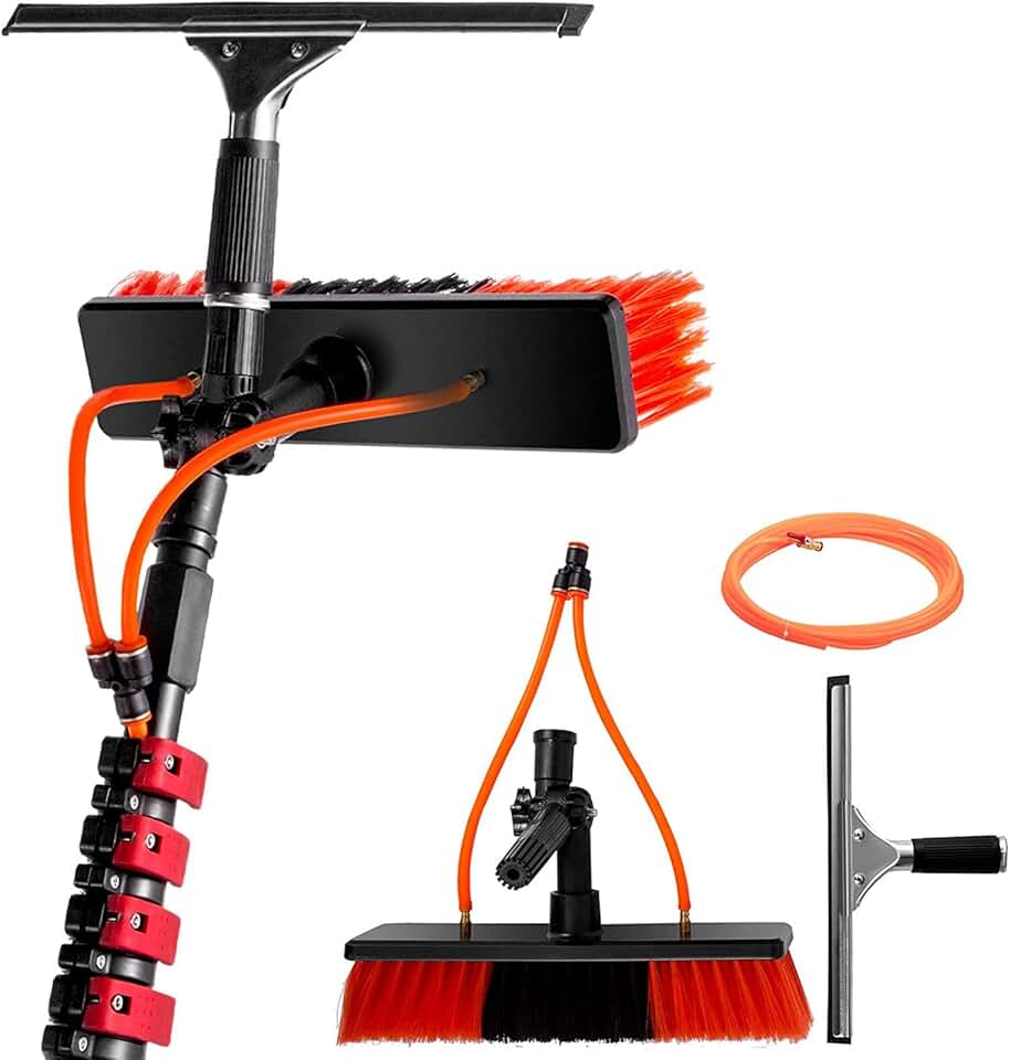 Cleaning Photovoltaic and Solar Panels, 3-12m Water Fed Telescopic Brush, with Scraper Washing Set Equipment Extension Pole Cleaning for Trucks Windows/12m Rod/30cm Brush Head,7.2M/24FT