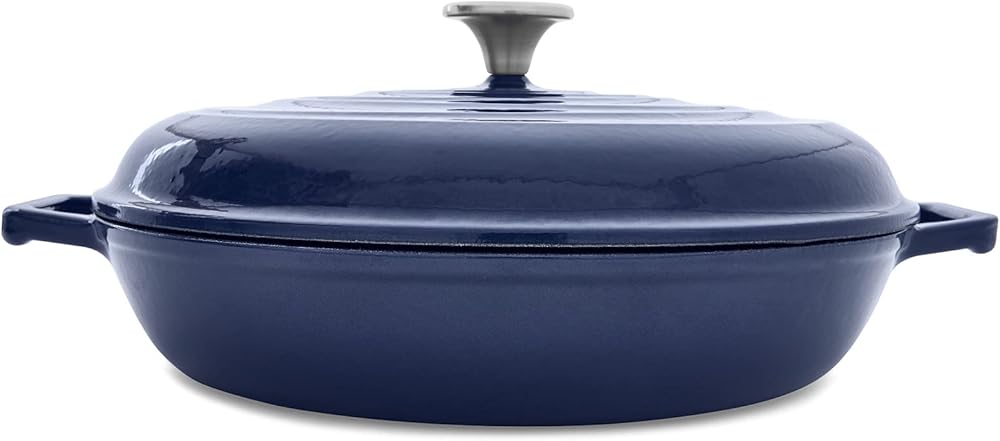 T-fal Cast Iron Enameled Casserole Dish 3.5 Quart Induction Oven Broiler Safe 500F Pots and Pans, Cookware Blue