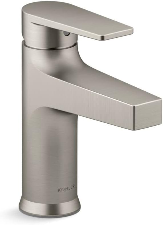 KOHLER 74021-4-BN Taut Single-Handle Bathroom Faucet with Pop-Up Drain, One Hold Bathroom Sink Faucet with Escutcheon, Vibrant Brushed Nickel