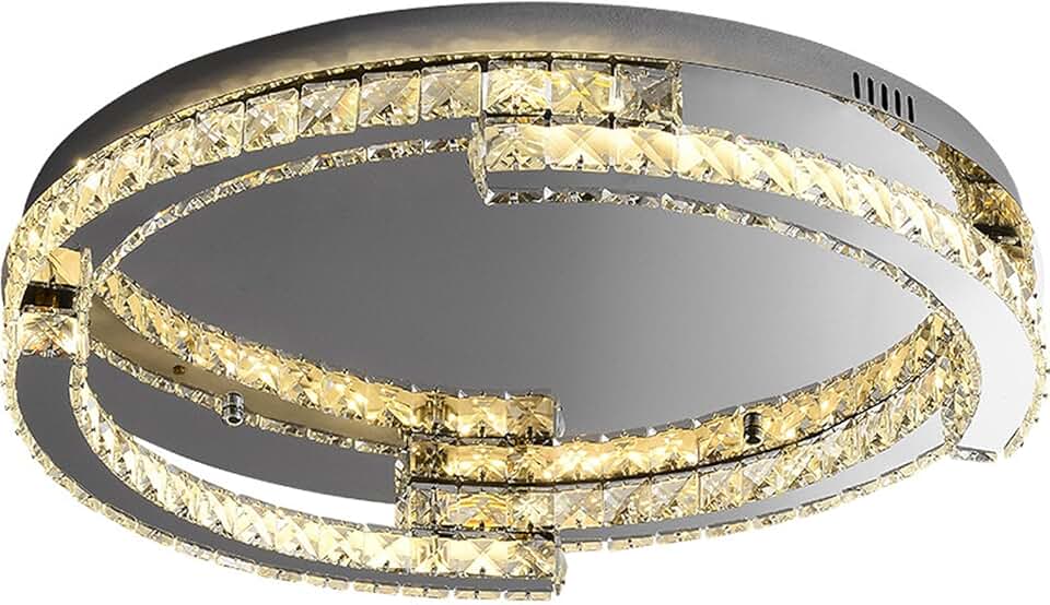 Led Dimmable Ceiling Light,K9 Crystal Round Crystal Round Chrome Plating Ceiling Light Fixtures,Flush Mount Ceilng Lamp for Bedroom Living Room Kitchen Island/Small