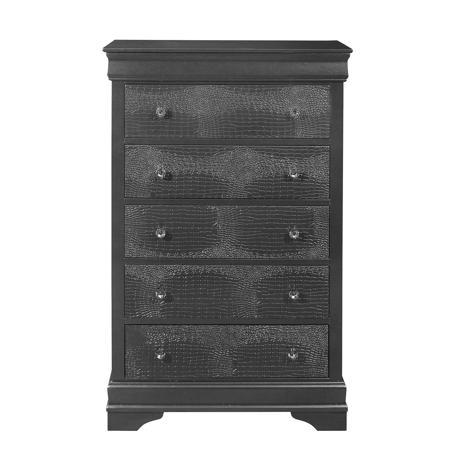 Global Furniture USA Pompei Wooden Gray 5-Drawer Chest with Crystal Knob