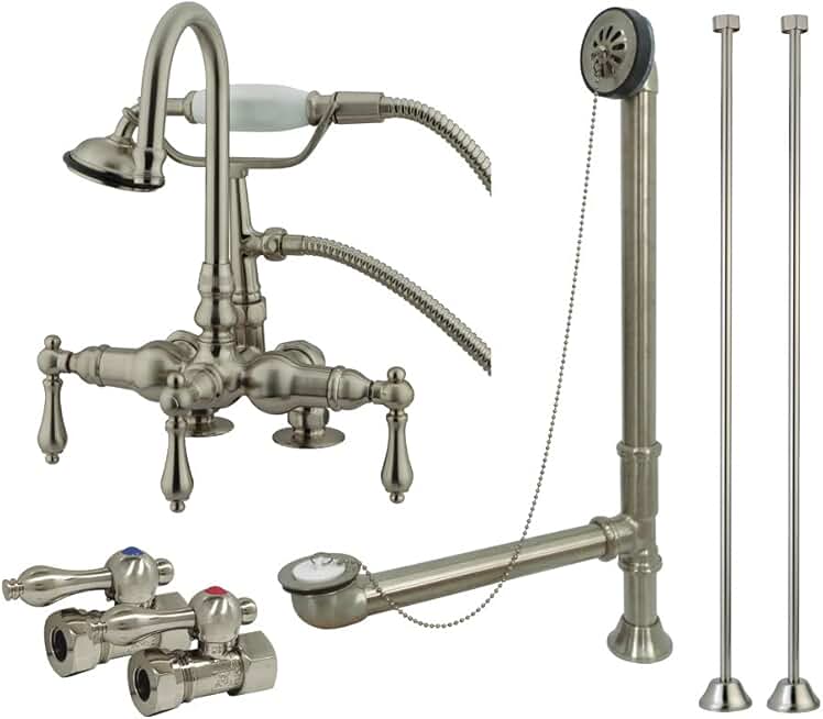 Kingston Brass CCK13T8 Vintage Clawfoot Tub Faucet Package, 4-3/4-Inch, Brushed Nickel