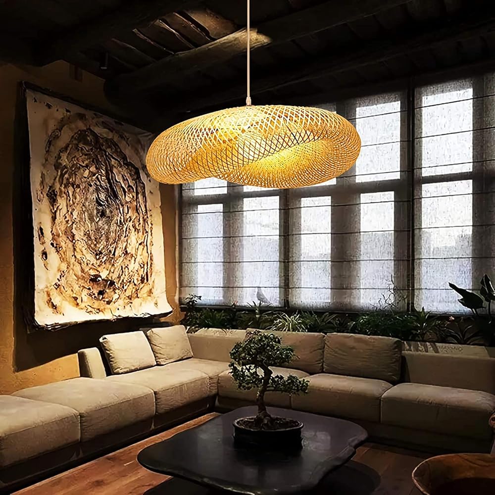 Woven Pendant Light Large Kitchen Island Bamboo Ceiling Pendant Light Bird Nest Wicker Lamp Rustic Rattan Chandelier Dining Room Lighting for Farmhouse Living Room Bedroom Bar Cafe