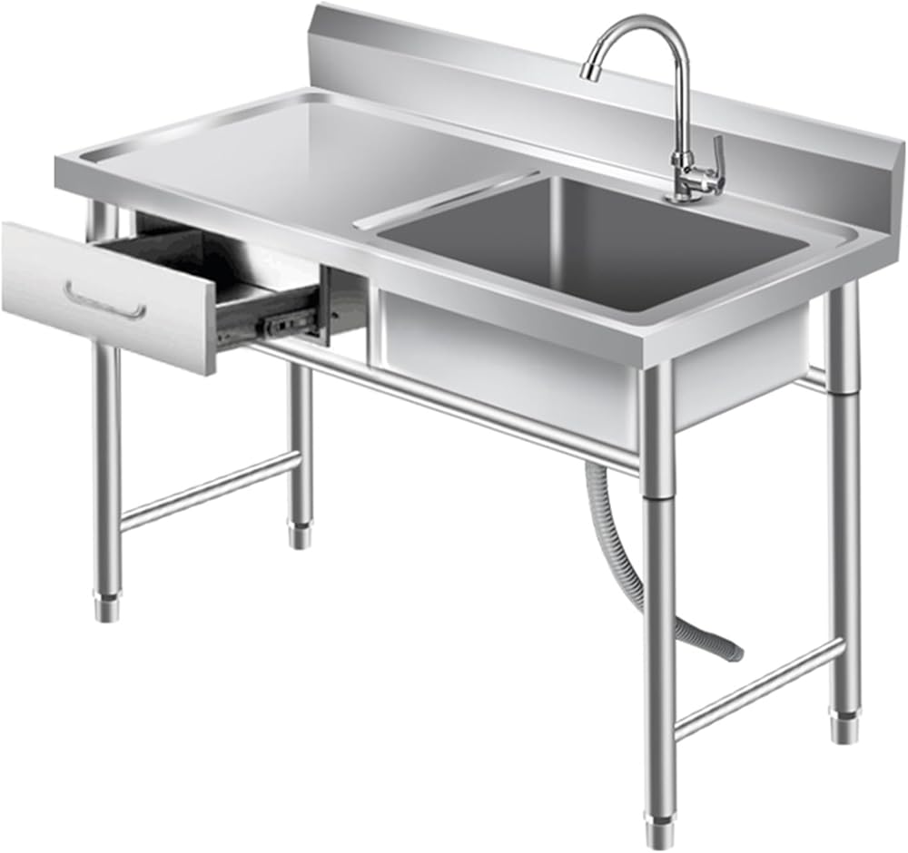 Commercial Single Bowl Utility Sink, Outdoor Utility Sink with Drawer, Stainless Steel Freestanding Catering Sink, Faucet Included, for Kitchen Bathroom Restaurant Farmhouse Laundry ( Size : 120*50*80