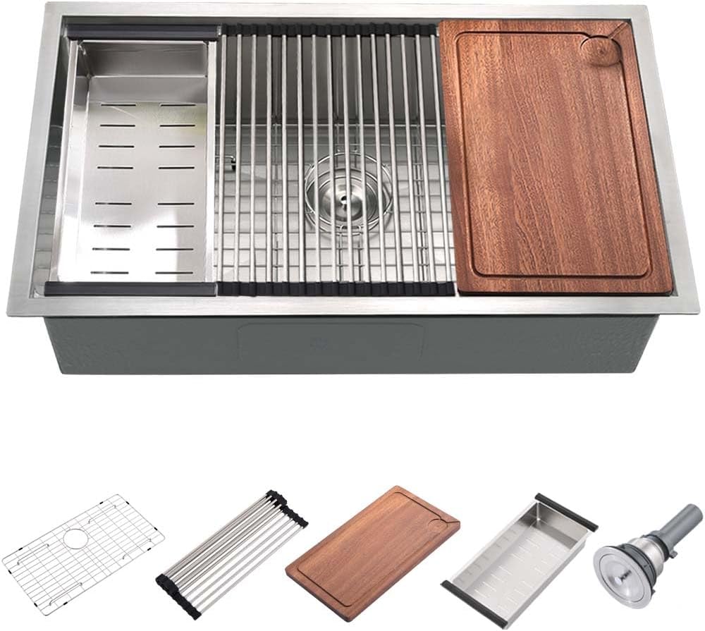 25 Inch Undermount Kitchen Sink Workstation-Wesliv 25x19 Inch Stainless Steel Undermount Kitchen Sink Workstation 16 Gauge Single Bowl Deep Kitchen Sink Undermount Sink with Cutting Board