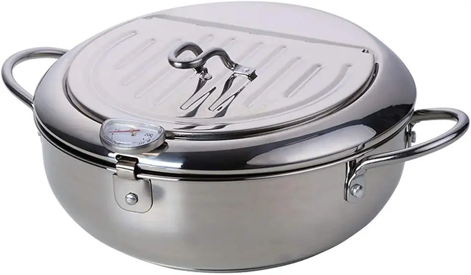 1X Kitchen Use Stainless Steel Deep Frying Pot Thermometer Tempura Fryer Pan Temperature Control Fried Chicken Pot Cooking Tools