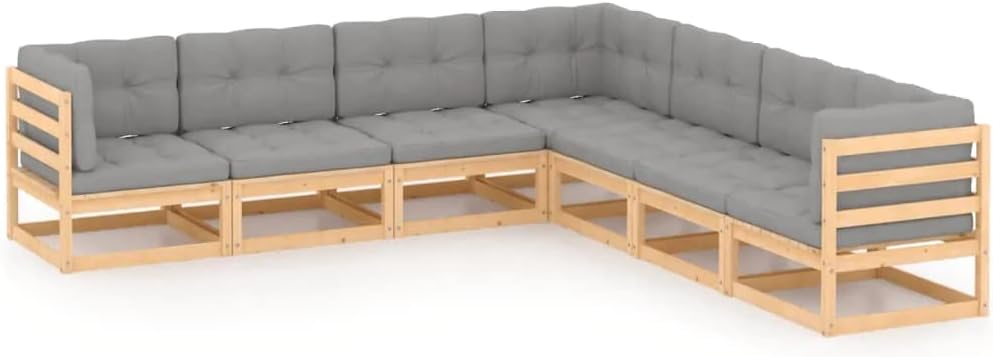 vidaXL Patio Furniture Set 7 Piece, Garden Sofa Set with Cushions, Outdoor Sectional Sofa Conversation Set for Backyard Porch, Solid Wood Pine