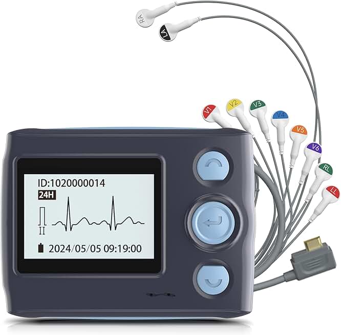 Portable 12-Lead Heart Monitor with AI Analysis for Home Use, 24 Hours Recording, Stand-Alone Machine with LCD Screen, Software Compatible with Mac & Windows, TH12