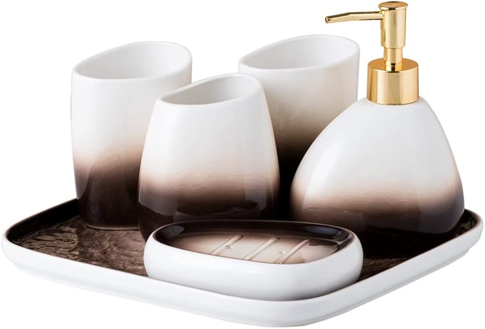 CHCDP Mouthwash Cup Toothbrush Holder Toilet Decoration Sets Toilet Organizer Ceramic Bathroom Accessories Shampoo Dispenser, rohin-56