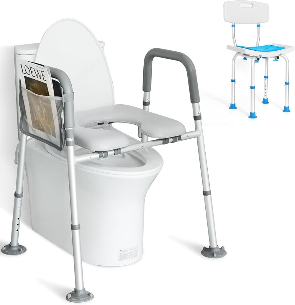 Ultimate Bathroom Safety and Comfort Bundle: Raised Toilet Seat with Adjustable Shower Chair
