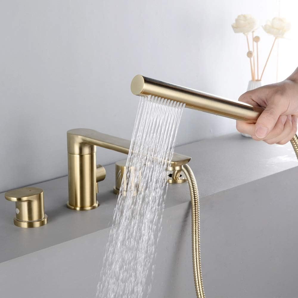 All Copper Drawing Gold Split Four-Hole Bath Mixer Set with Hand Shower Faucet Hot and Cold Family of Four Kitchen Faucet
