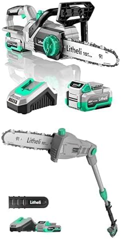 Litheli 20V Cordless Chain Saw and 20V Pole Saw with 4.0Ah Battery