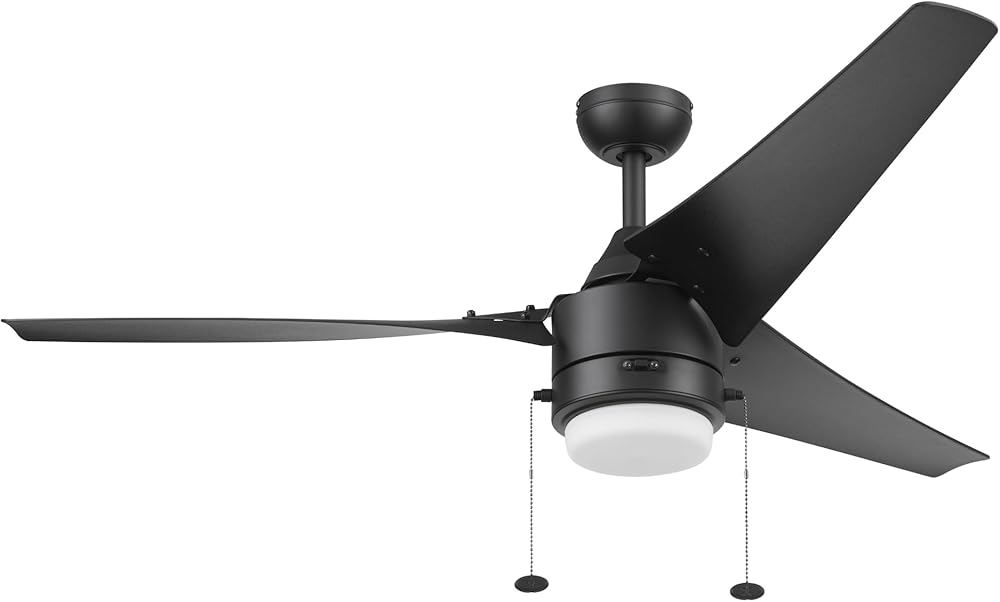 Prominence Home Teo, 56 Inch Contemporary Wet Rated Outdoor LED Ceiling Fan with Light, Pull Chain, Dual Mounting Options, 3 Weather Resistant Blades, Reversible Airflow - 51862-01 (Matte Black)