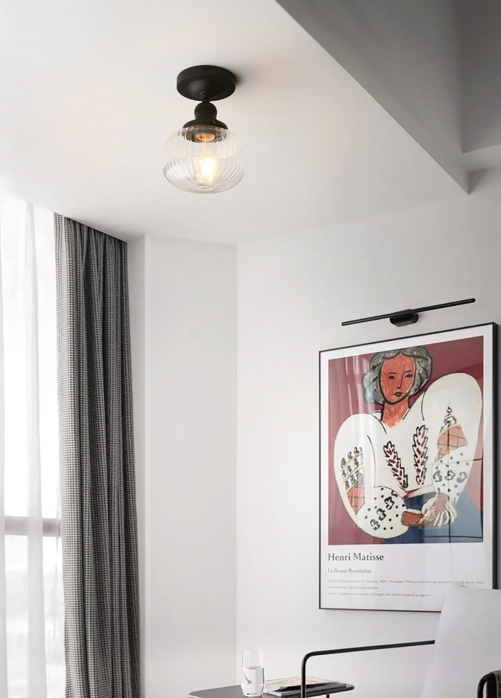 2-Lights Industrial Glass Wall Sconces, Antique Brass Clear Striped Globe Shade Semi Flush Mount Ceiling Light