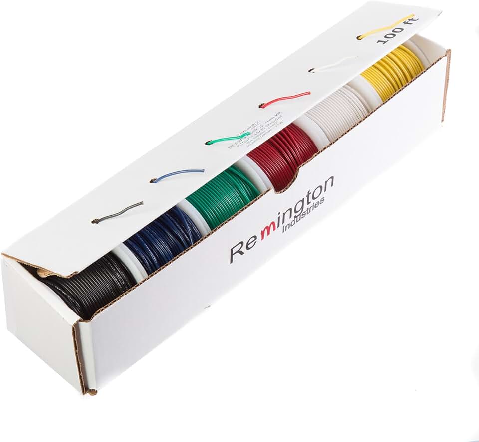 Remington Industries 24KITSTRPTFE 24 AWG Gauge PTFE Wire Kit, Stranded Hook Up Wire, 100' Length Each, 0.0201