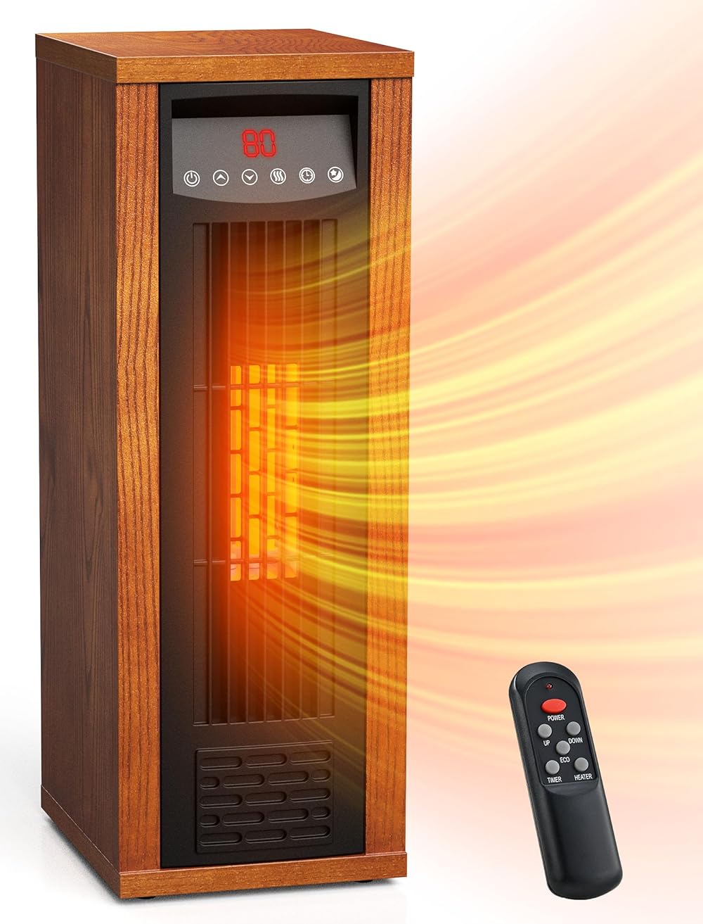 Air Choice Infrared Space Heater, 1500W PTC Portable Electric Heaters for Indoor Use with Thermostat, Remote, 3 Modes, 12h Timer, Safe, Fast & Quiet Heating Tower Room Heater for Bedroom, Office, Home