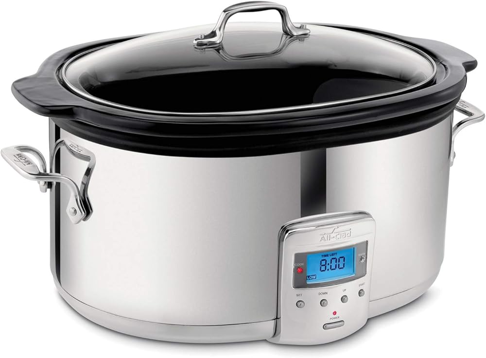 Electrics Stainless Steel and Ceramic Slow Cooker with Insert and Lid 6.5 Quart Nonstick 320 Watts Oval Shaped, Programmable, Dishwasher Safe