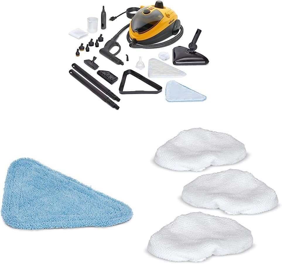 Wagner Spraytech C900134 925e Elite Steamer Multi-Purpose Mop & C900159.M SteamMachine Triangle Microfiber Mop Pad Replacements & C900069.M Bonnet for Fabric Steamer
