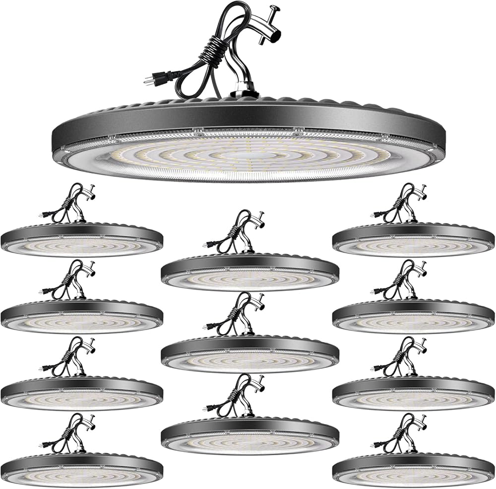 Upgrade 12Pack 100W LED High Bay Light,ETL Listed High Bay LED Light,14000lm (Eqv.400W MH/HPS) 5000K UFO High Bay Lights, US Plug Commercial Warehouse Light Saving Upto 760KW*12/Yrs(5Hrs/Day)