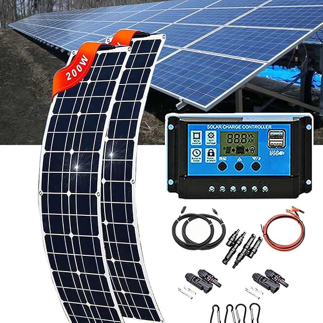 Monocrystalline Solar Panel(18v 200w/400w), 40a Controller/Flexible Solar System Kit, Semi-Flexible Solar Panel(30°), for Rvs,Boat,Caravan,400W