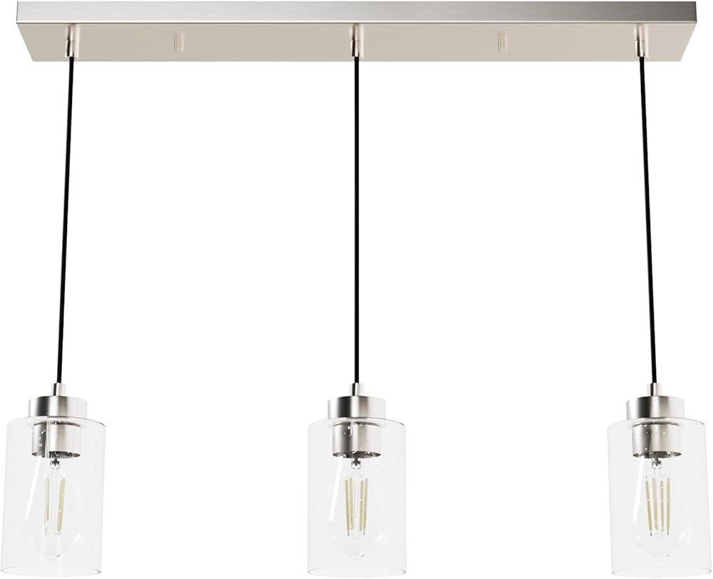 Hunter - Hartland 3-light Brushed Nickel, Large Cluster Light, Dimmable, Transitional Style, Linear Shaped, for Bedrooms, Kitchens, Dining, Living Rooms - 13068