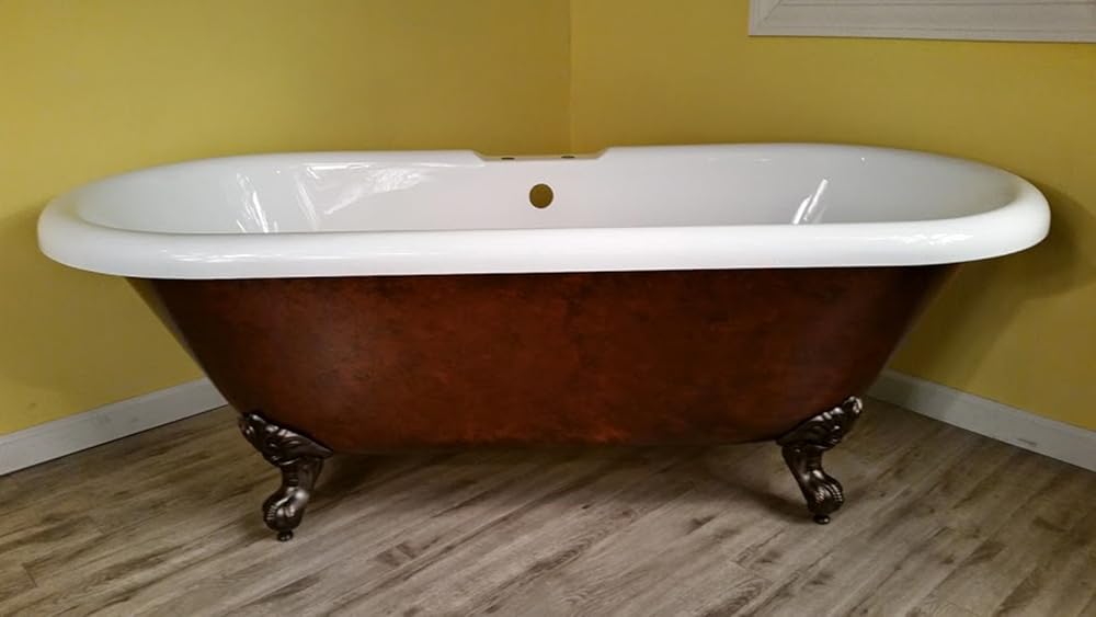 ADE60-DH-ORB-CB Acrylic Slipper Claw Foot Bathtub 60”x29 Faux Copper Finish on Exterior with 7