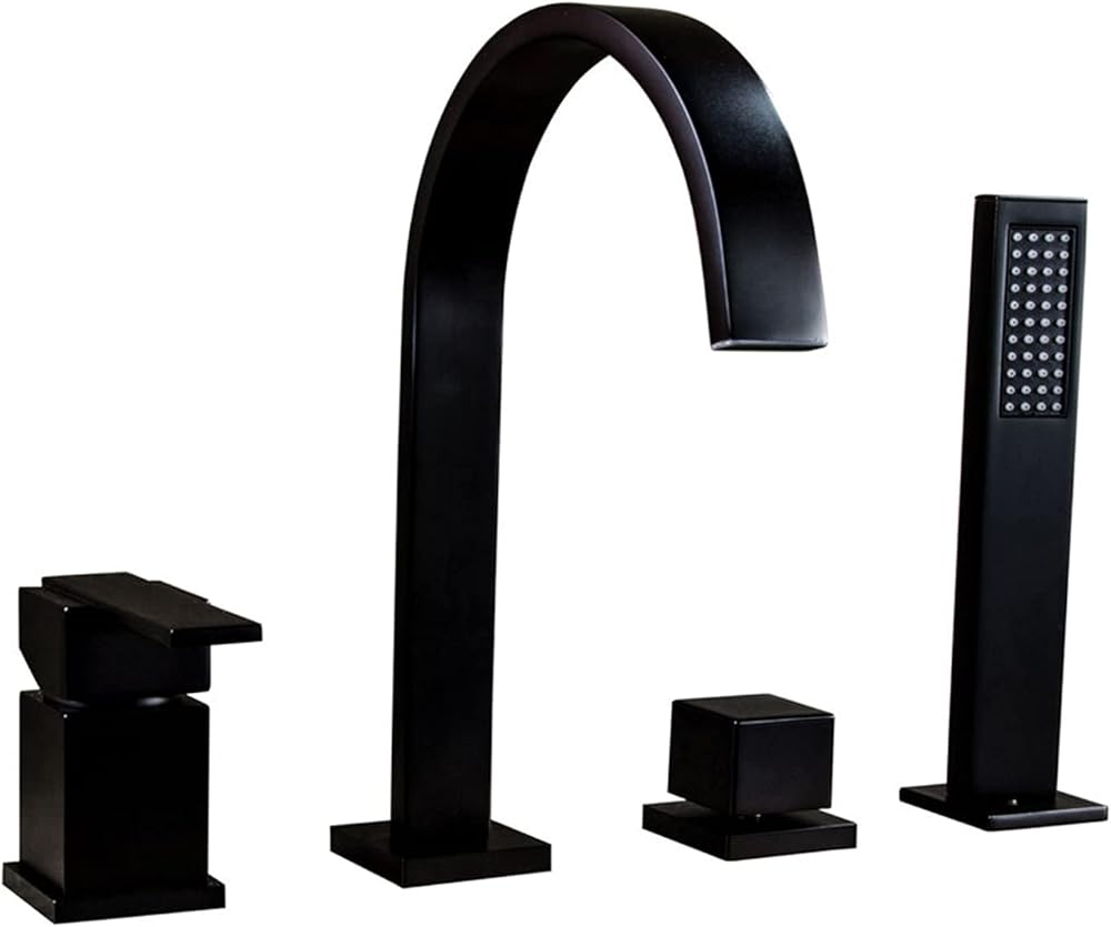 Matte Black Bathtub Faucet, Split Type Single Handle Basin Faucet, Copper Rotatable Hot And Cold Water Mixer Tap, Bathroom Pull-Out Shower Faucet Set