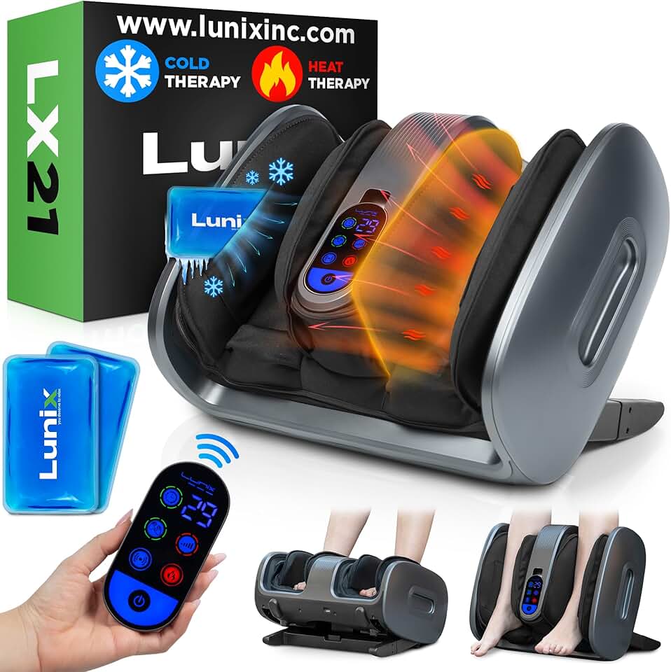 Lunix LX21 Feet Massager with Remote for Pain Relief and Circulation, Shiatsu Foot Massager for Plantar Fasciitis and Neuropathy, Foot and Calf Massager with Heat, Ankle Massager, Gray