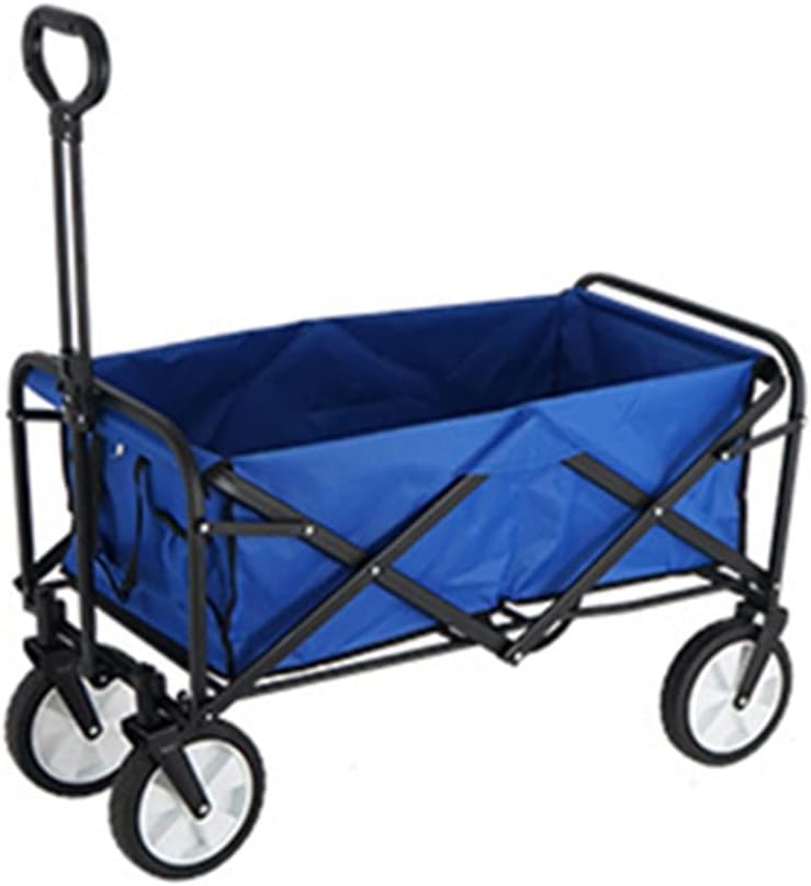 Portable Utility Wagon Home Garden Wagon Cart with Storage Basket Folding Cart Camping Cart Outdoor Wagon 4 Wheels Beach Trolley (Color : Blue)