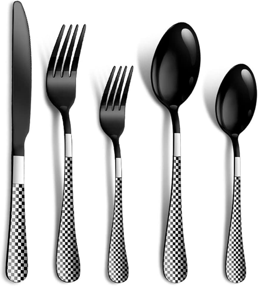 90-Piece Black Silverware Flatware Set for 18, Unique Stainless Steel Tableware Cutlery Set, Utensil Sets Dinner Forks Spoons Knives Set for Home Kitchen Restaurant, Modern Mirror Polished Black