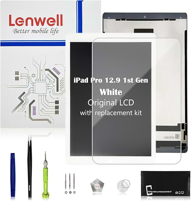 Original OEM LCD Screen Replacement for iPad Pro 12.9 1st Gen 2015 Original OEM Display Digitizer LCD Screen Replacement Touch Assembly A1584 A1652 Premium Repair Toolkit + Free Install (White)