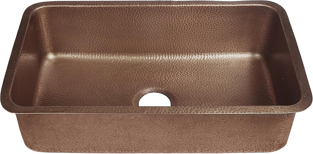Sinkology SK202-30AC Transitional Orwell Undermount Handmade Solid Copper 30 In. Single Bowl Kitchen Sink In Antique Copper, 30-Inch, Hammered Antique Copper