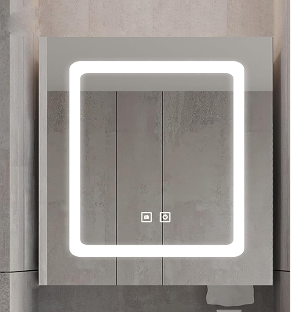 Medicine cabinet with mirror and lights,Aluminum vanity mirror with storage,bathroom led mirror with storage,Intelligent defog,bathroom aluminum alloy wall cabinet,Touch switch,With paper hole(Size:60